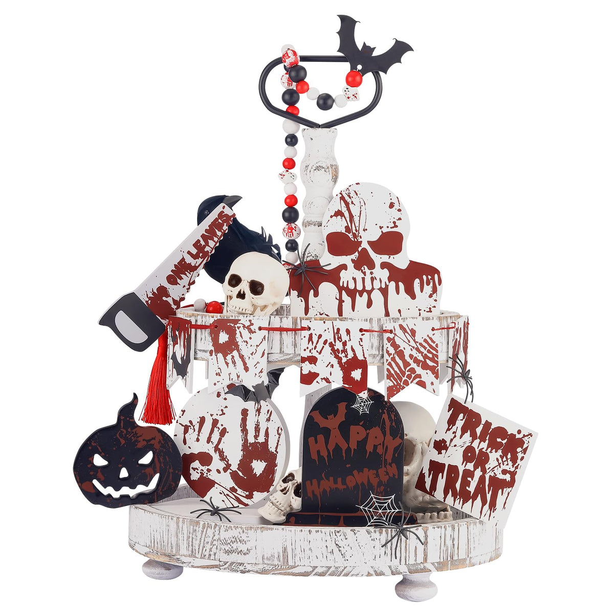 17-Piece Halloween Tiered Tray Decor Set – Spooky Fall Home Decorations