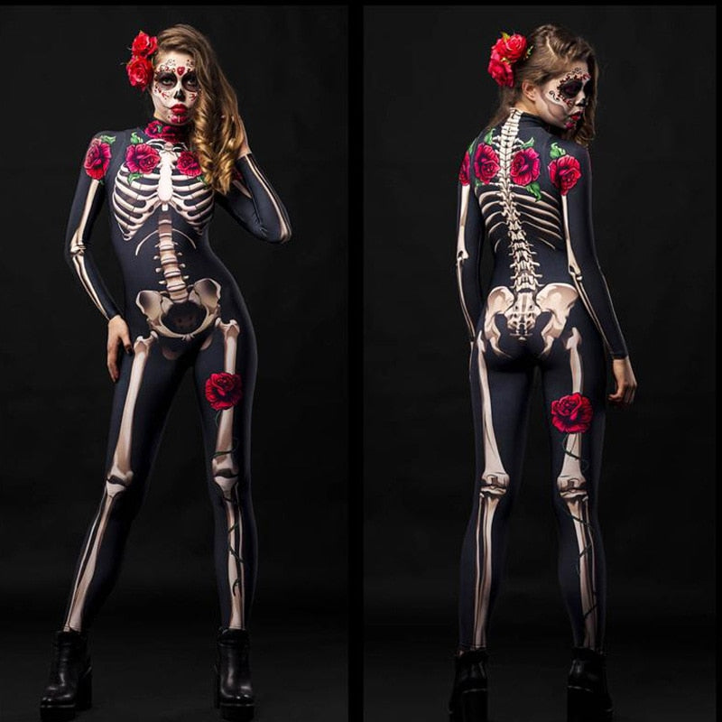 Halloween Skeleton Rose Bodysuit – Women's Cosplay Costume