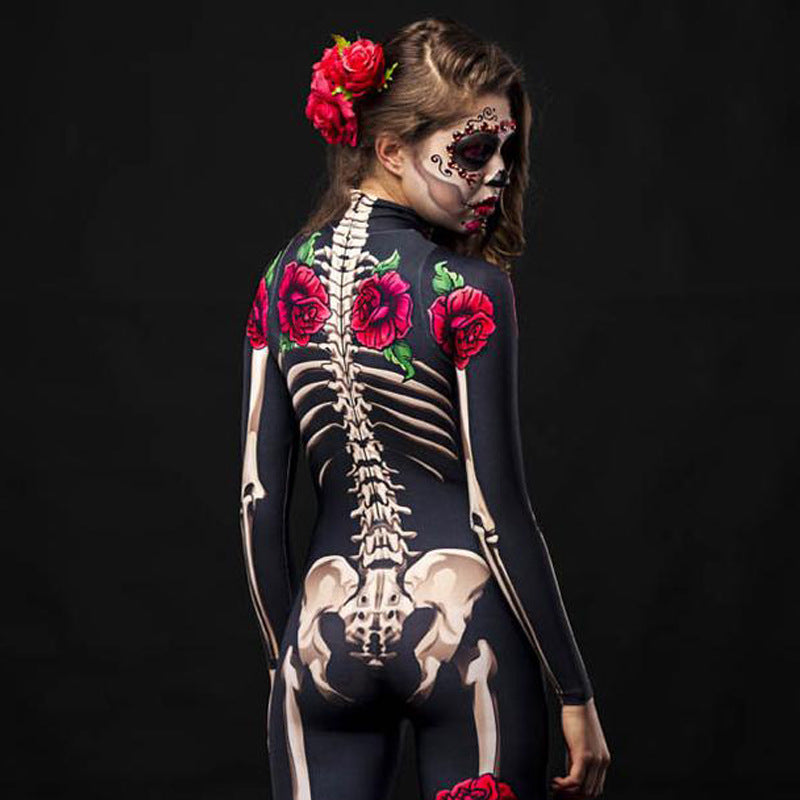 Halloween Skeleton Rose Bodysuit – Women's Cosplay Costume