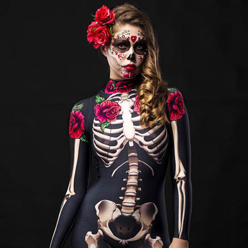 Halloween Skeleton Rose Bodysuit – Women's Cosplay Costume