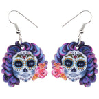 Halloween Sugar Skull Dangle Earrings – Cute Day of the Dead Jewelry