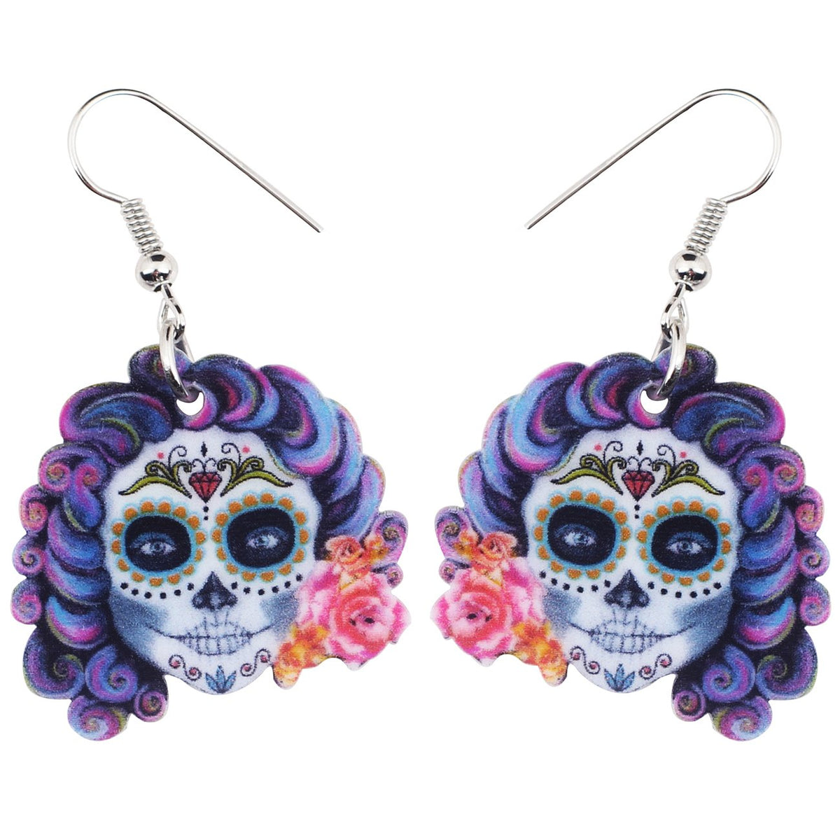 Halloween Sugar Skull Dangle Earrings – Cute Day of the Dead Jewelry