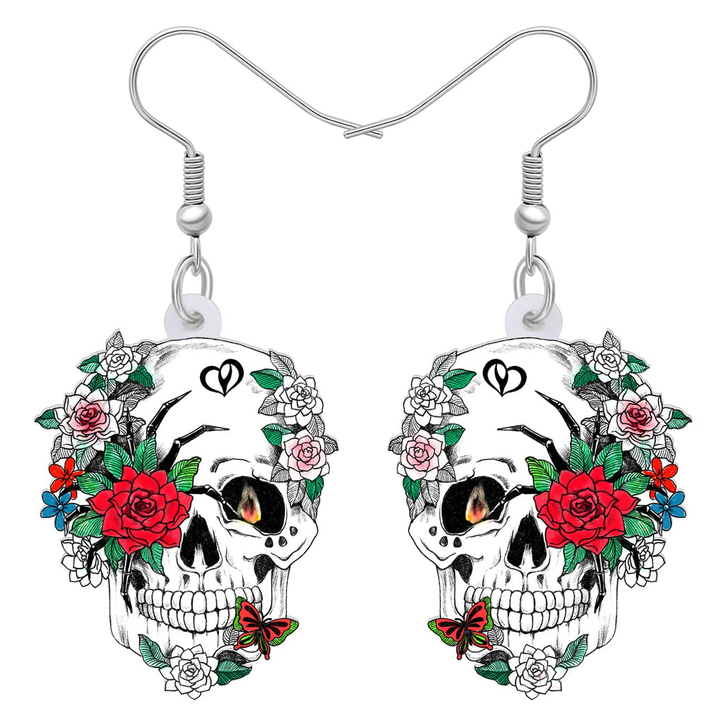 Boucles d'oreilles tête de mort en acrylique pour Halloween – Bijoux mignons pour le Jour des morts