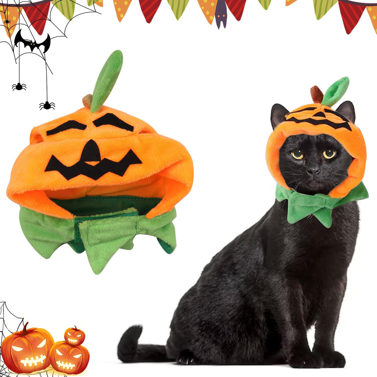 Halloween Pumpkin Pet Costume Hat – Adjustable Jack-o-Lantern for Cats & Dogs