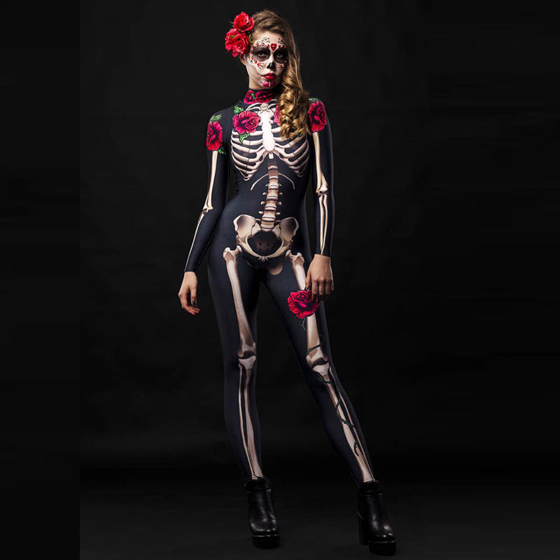 Halloween Skeleton Rose Bodysuit – Women's Cosplay Costume