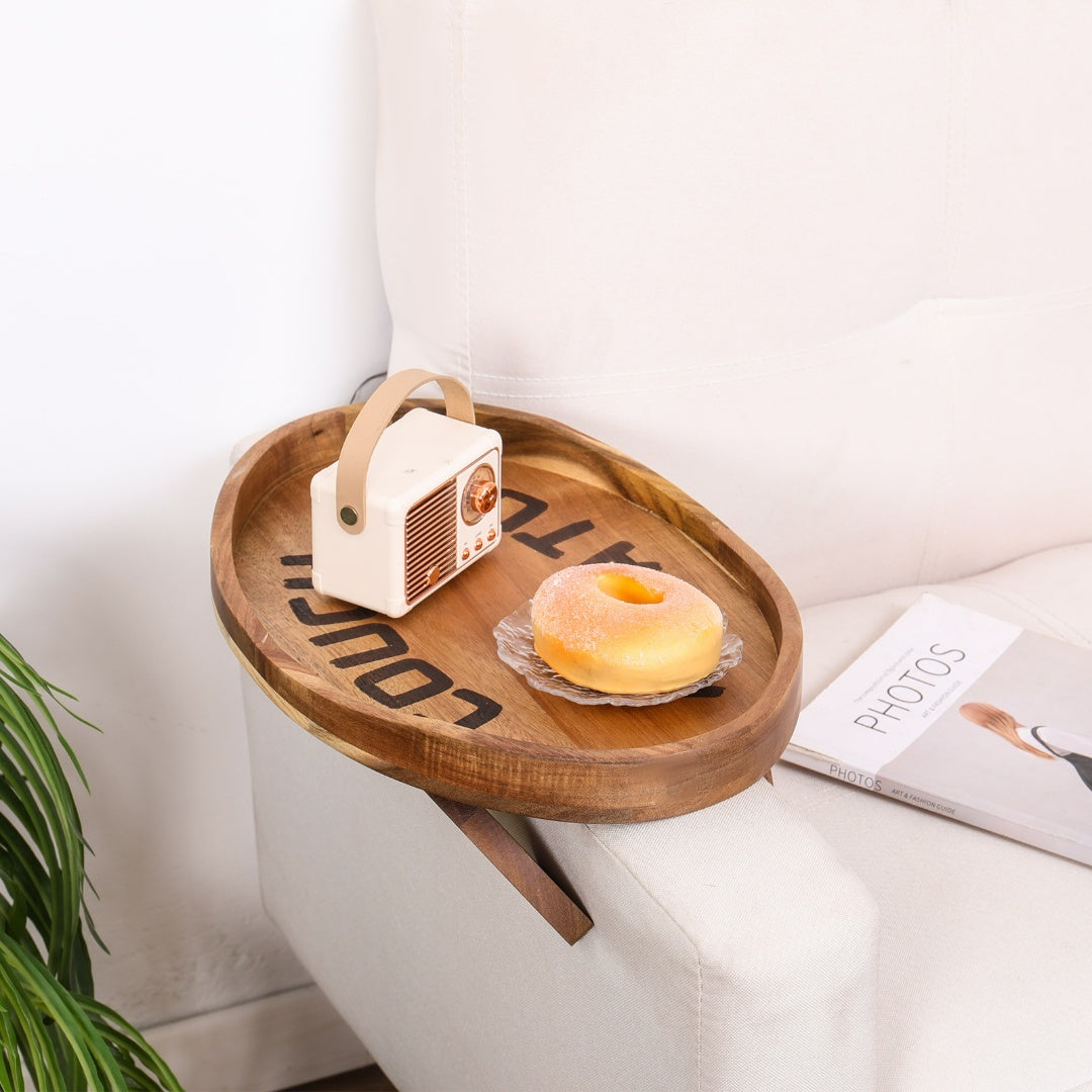 Couch Potato Tray-Smart Clip-On Sofa Tray Made of Acacia Wood